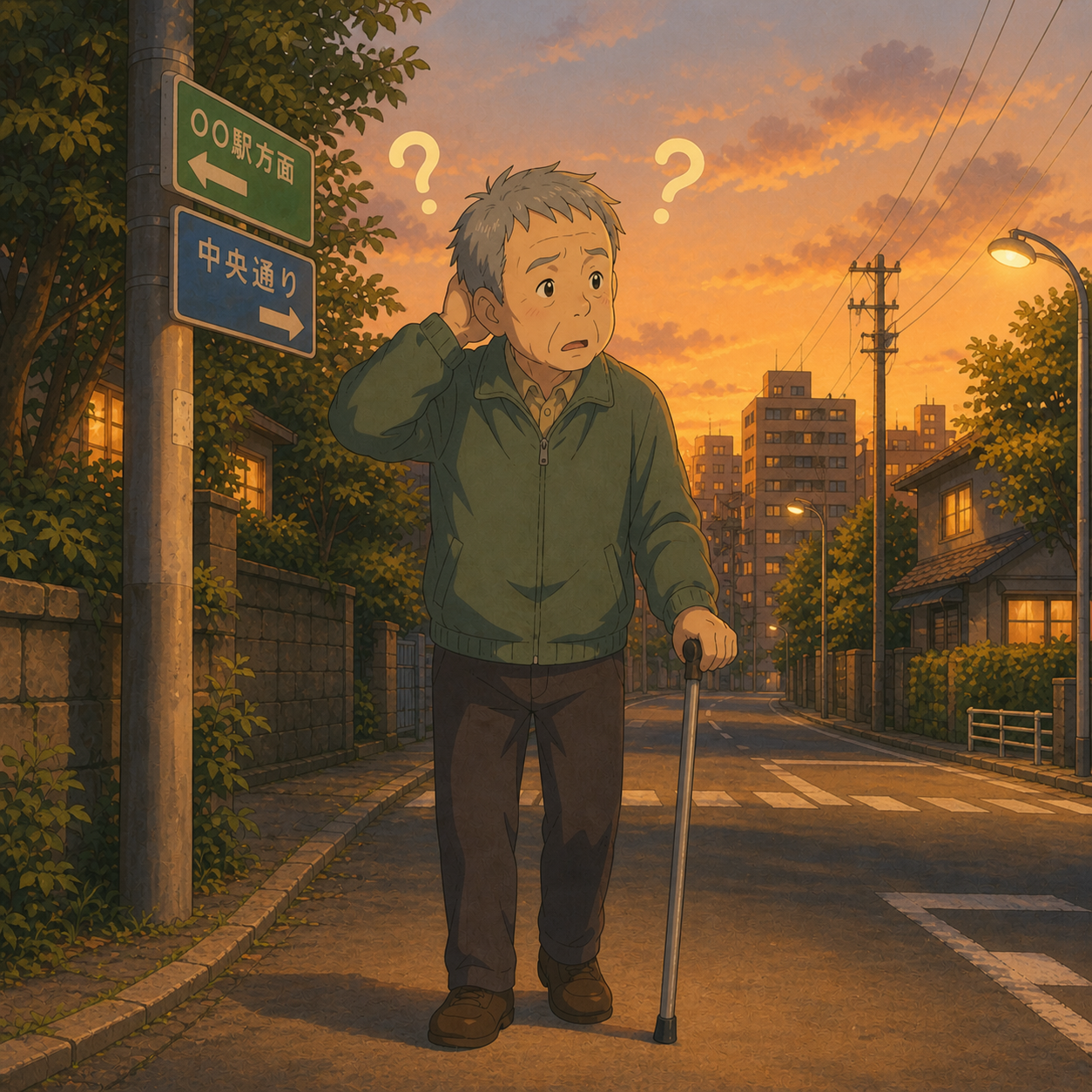 道に迷い不安を感じている高齢者男性