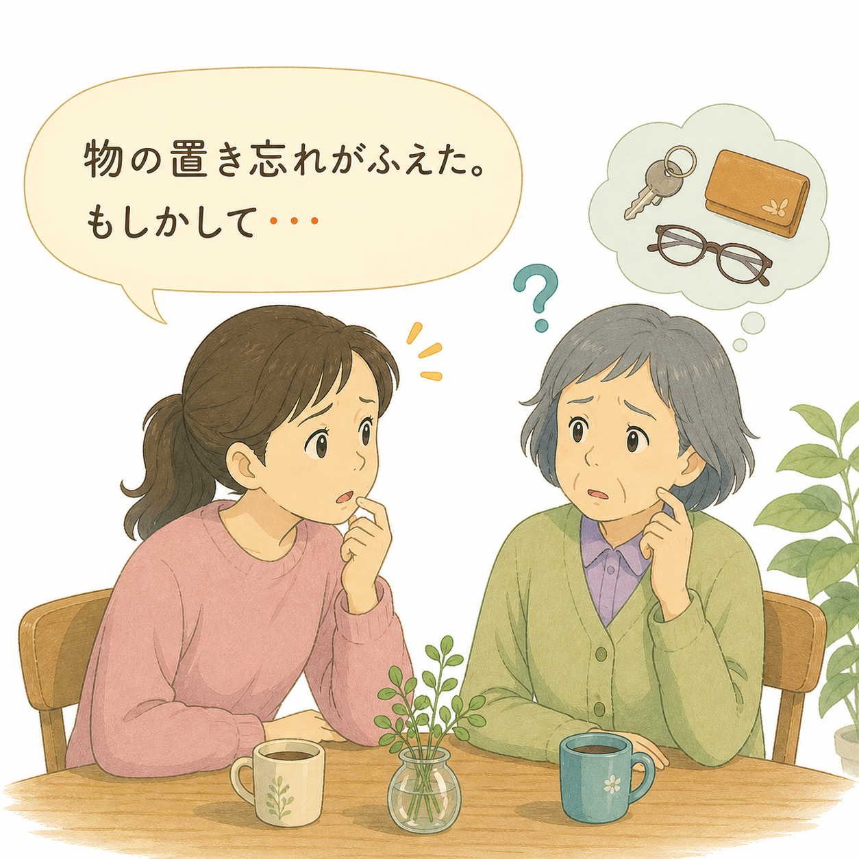 もの忘れが増えてきたことを家族が心配している様子