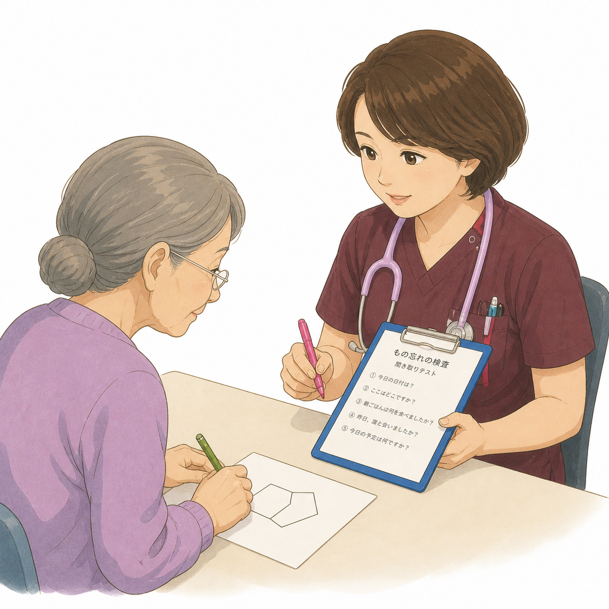 もの忘れの質問検査を受けている様子