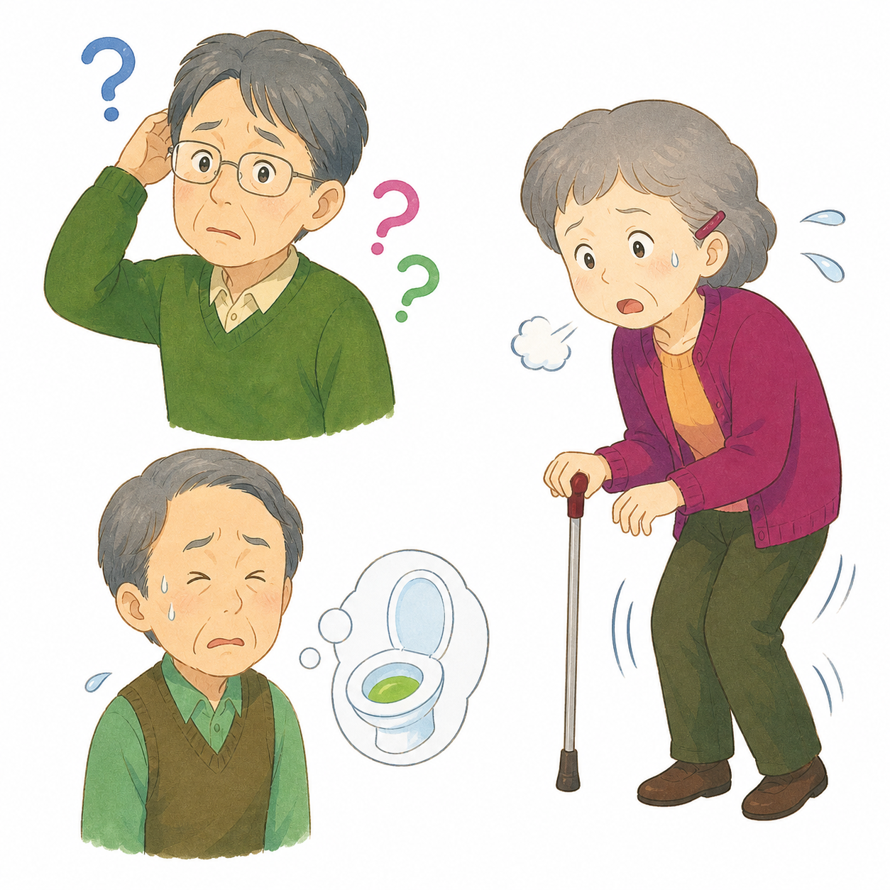 歩きにくさやもの忘れ、尿もれに悩む高齢者