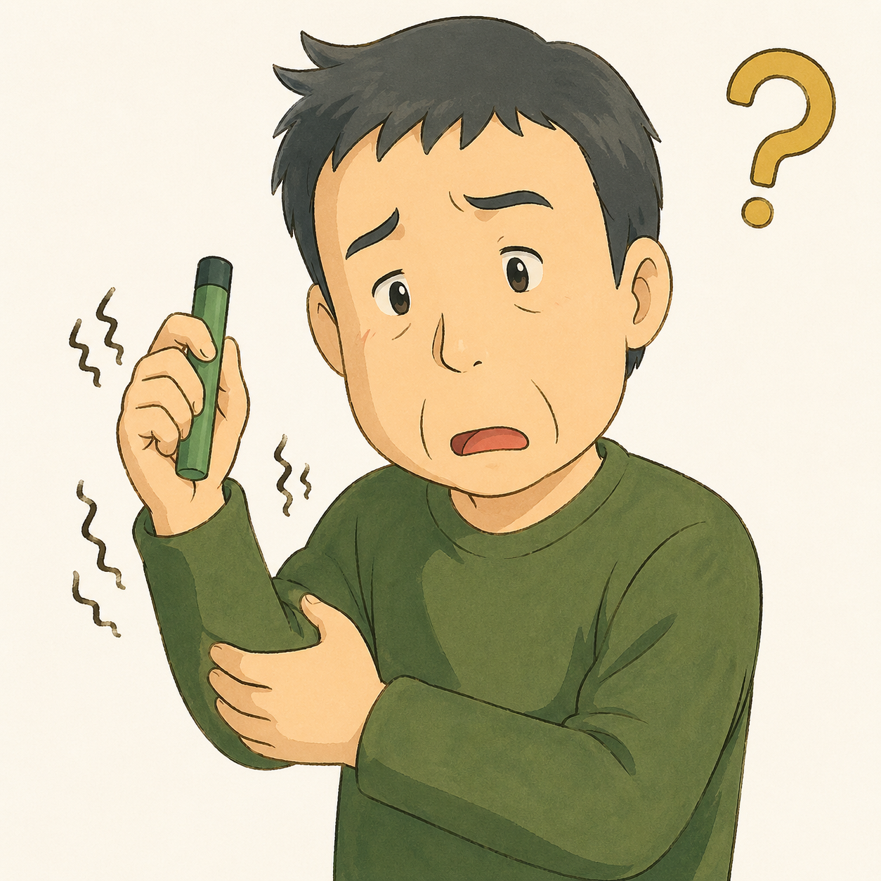 手のしびれや力の入りにくさを感じている男性