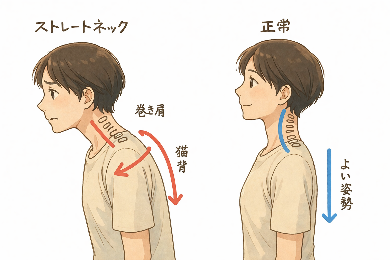 ストレートネックと正常な姿勢の比較