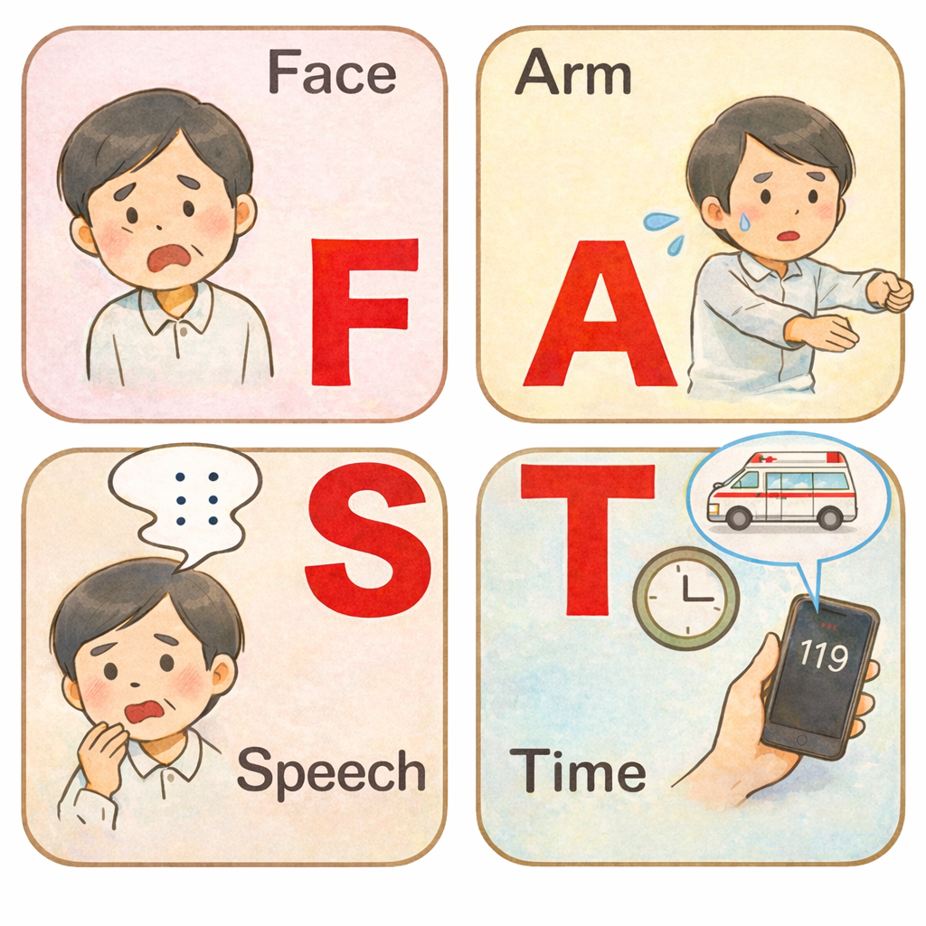 脳梗塞の初期症状を示すFASTのイメージ