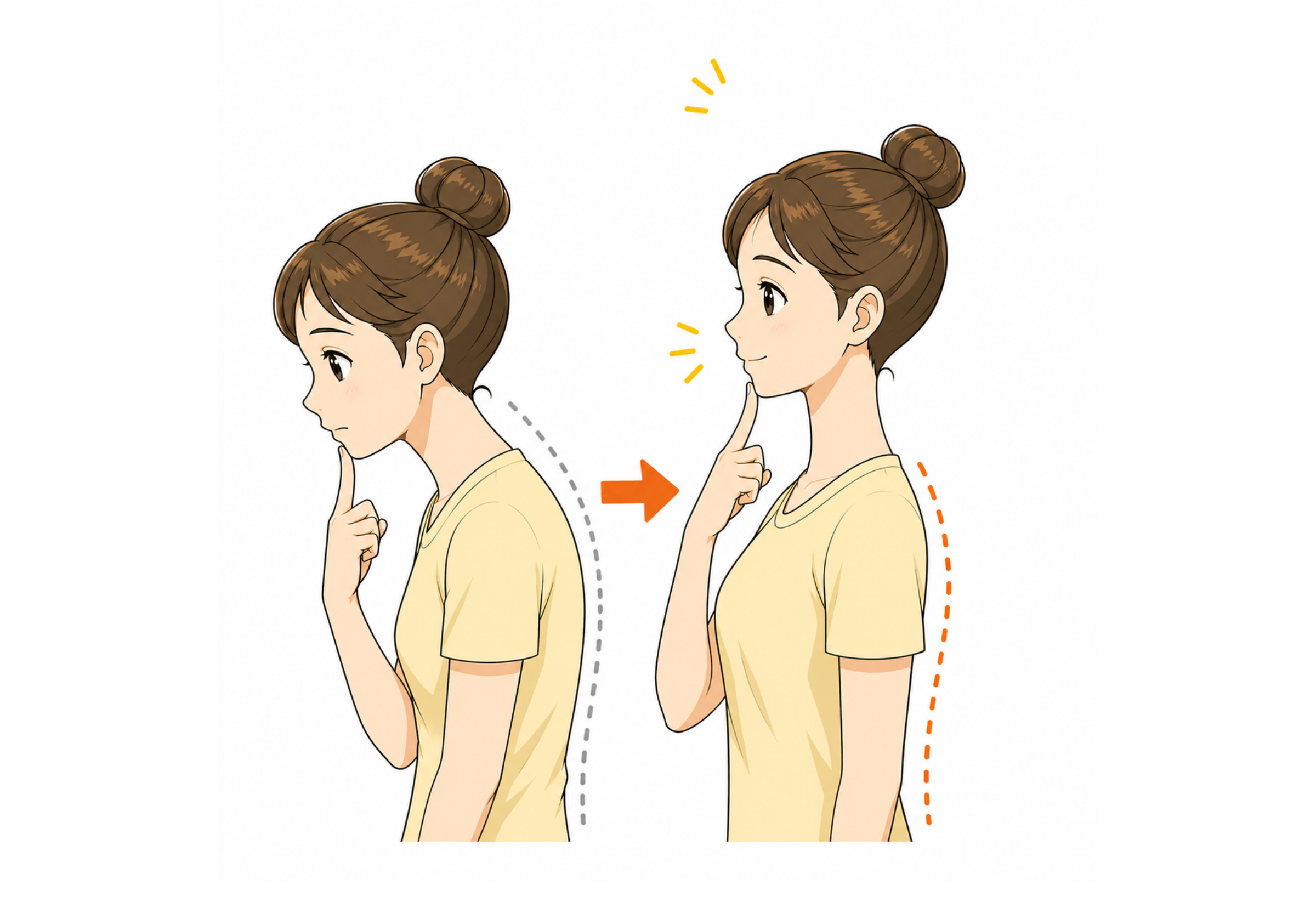首や肩の負担を減らす正しい姿勢のイメージ